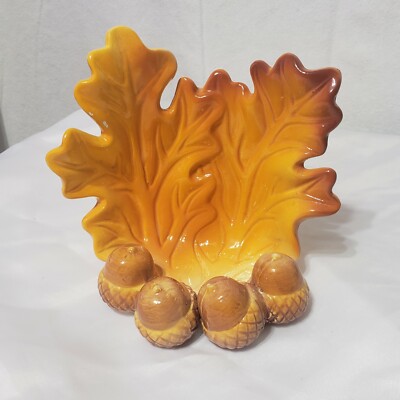 Ceramic Fall Orange Leaf Acorn Trinket Dish-image