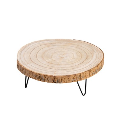 Creative Co-Op Paulownia Pedestal with Metal Legs, 11 Inch, Natural Wood Color-image