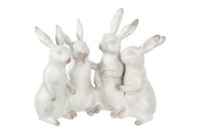 EC0147 Whitewashed Polyresin Bunny Rabbit Quartet Figures and Figurines, White-image