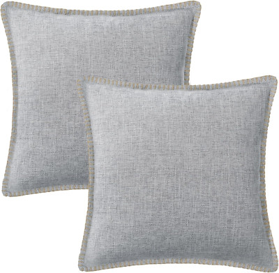 Decorative Outdoor Throw Pillow Covers 26X26 Set of 2, Square Linen Rustic Farmh-image