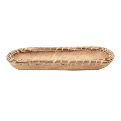 Hand-Carved Mango Wood & Woven Arurog Bowl, Brown-image