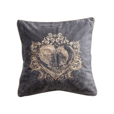 , Navy Square Cotton Velvet Printed Pillow with Hand-Embroidered Beads, Color-image