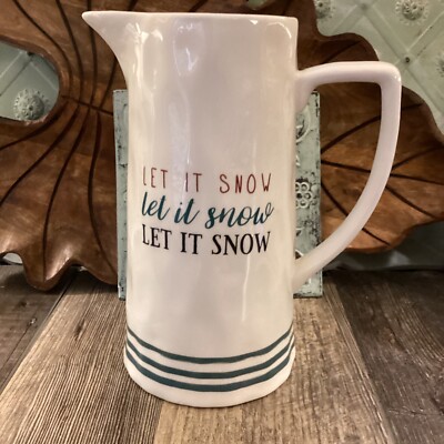 Let It Snow creative co-op ceramic Pitcher  9 1/2 “ Let It Snow￼ Hot Cocoa Bar-image