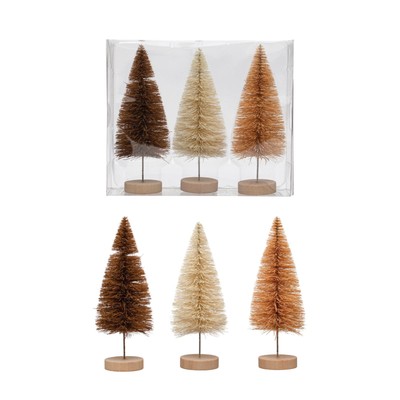 2' Round x 5-1/2'H Sisal Bottle Brush Trees w/Wood Bases, Brown, Tan & Cream ...-image