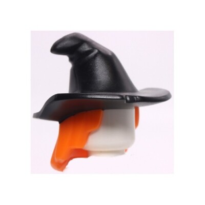 LEGO - Minifig, Hair / Hat, Orange Mid-Length Scraggly w/ Black Floppy Witch Hat-image