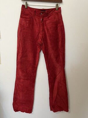 Express Lined Suede Leather Pants Straight Leg Mid Rise Orange-Red Size 1/2 P176-image