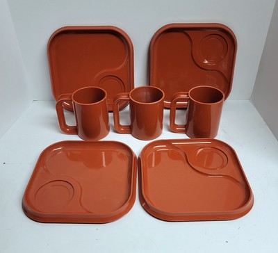 Vintage Ingrid Melamine Orange Plates Mug Lot Mid Century 1960s-image
