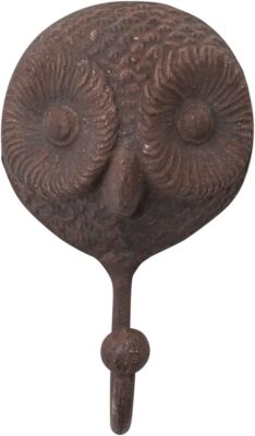 Creative Co-Op Rustic Carved Cast Iron Owl Wall Hook, Distressed Brown -image
