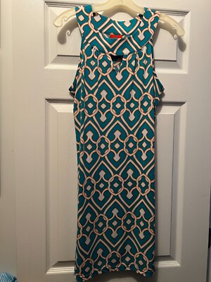 Tracy Negoshian Turquoise & Orange Geometric Dress Size Medium-image