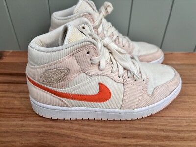 NIKE Ladies Air Jordan 1 Mid SE Corduroy Sail Orange DA8009-108 Sz US 9 EU 40.5-image