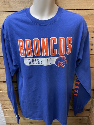 Men’s, Broncos Boise ID Long Sleeve Top, Mid Blue Orange White Logo Size L-image