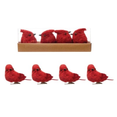 Creative Co-Op Set of 4 Boxed Sisal Cardinal Clip-On Birds Decoration Holiday-image