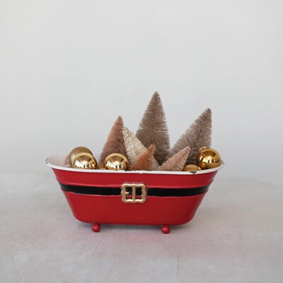 Creative Co-Op Red Metal Santa Bathtub for Soap Decor Large Size 9.75