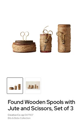 creative Co-Op Wooden Spools With Jute String and Scissors (Set of 3)-image