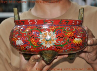 Mark China Buddhism temple bronze Cloisonne Joss Incense burner Censer statue-image