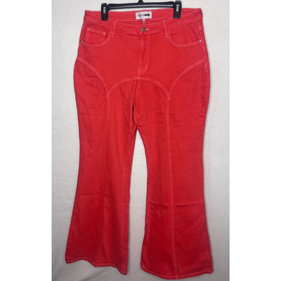Fashion Nova Women's Pants Orange All Fired Up Mid Rise Flare Jeans Size 16 NWT-image