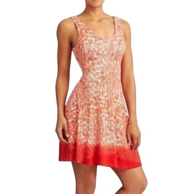 Athleta Orange Starfish Reef Dress Stretchy Knit V-Neck Fit and Flare Size XS-image