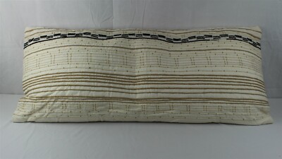 Creative Co-Op Embroidered Tan With Gold Stitching Lumbar Pillow – 36”W x 16”H-image