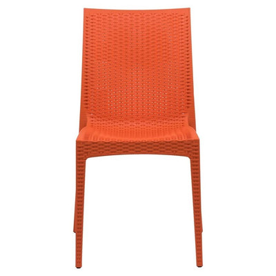 LeisureMod Modern Weave Mace Indoor Outdoor Dining Chair in Orange Set of 4-image