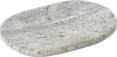 Creative Co-Op Travertine Soap Dish, Grey Bath Decor, 6