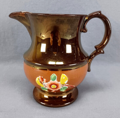 Mid 19th Century British Sprig Molded Flower Orange Band Copper Luster 6 