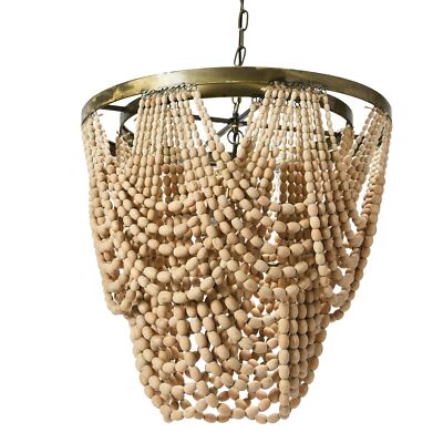 Creative Co-Op Metal Chandelier with Draped Wood Beads-image