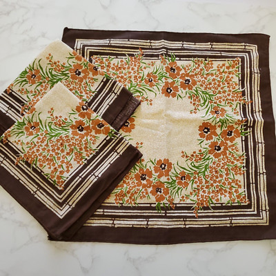 Vintage Napkins 3 Brown Beige Orange Floral Print Cotton Blend 16