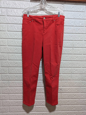 Chico's Women's Orange Solid Mid-Rise So Slimming Cropped Pants Size 1.5-image