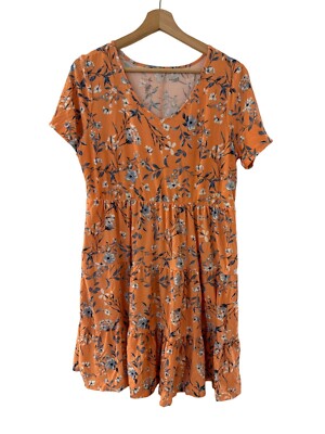 Orange Floral Just Be... Womens Dress L Stretchy-image