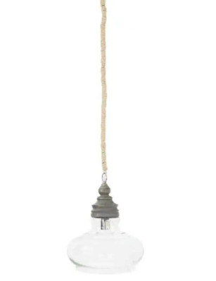 Creative Co-op 1-Light Grey Mango Wood Pendant Light Fixture Glass Shade EC0248-image