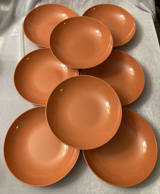 8 Vintage Mid-Century Modern Orange Oneida Melamine Bowls - 7.5
