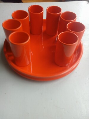 Mid Century modern Orange Sica Pino Spagnolo 1969 cups & beveled plate Rare -image