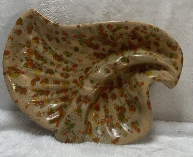 Mid Century Speckled Ceramic Ashtray Green Orange Drip Glaze Spatter Retro Vtg-image