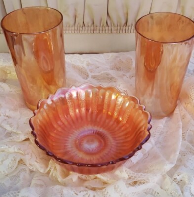 Vintage Carnival Glass 3 piece set orange-image