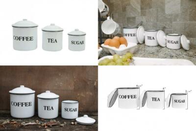 Creative Co-op DA1985 Metal Containers with Lids, Coffee, Tea, 1-(Set of 3) -image
