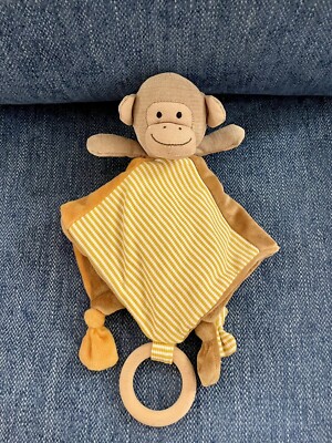 Creative Co-Op Monkey Lovey Security Blanket Wooden Teething Ring -image