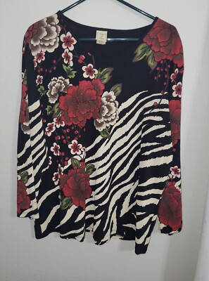 Woman's' floral sweater with rhinestones, zebra print, Joss & Jane, Made USA-image