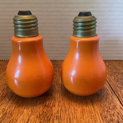 Vintage Mid Century Orange Light Bulb Salt Pepper Shakers Made in Japan MIJ MCM-image