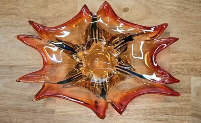 Vintage Mid-Century Italian Murano Glass Bowl Amorphic Shape Orange Space Age-image