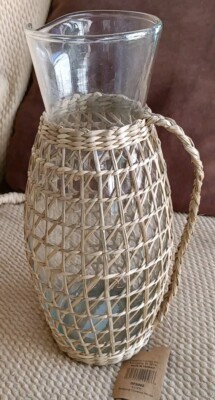 Creative Co-Op 64 oz. Glass Seagrass Weave Jacket & Handle Pitcher Tan-image