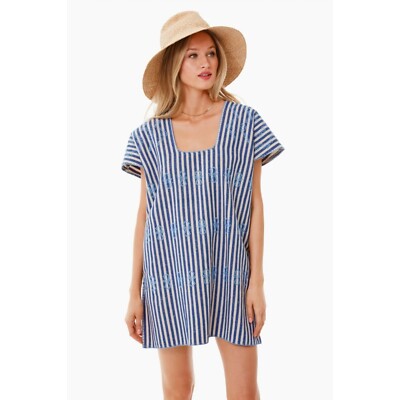 NWOT Tuckernuck Mini Sullivan Blue White Stripe Embroidered Canvas Caftan Sz S-image
