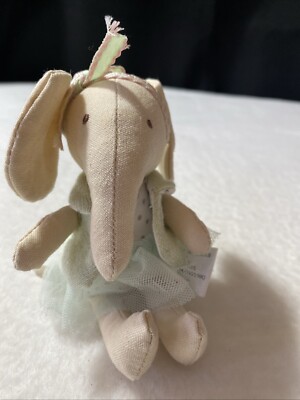 Creative Co Op Stuffed Linen Mini Elephant Bow Girl Tutu 6” Mint Green Tutu-image