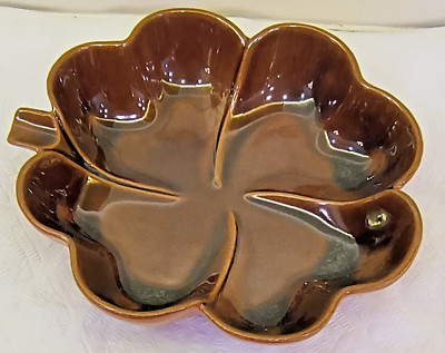 Vintage Mid Century Modern Brown Orange Frankhoma Four Leaf Clover Dish # 223-image