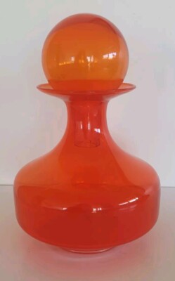 Mid Century Orange Glass Decanter with Ball Stopper-image