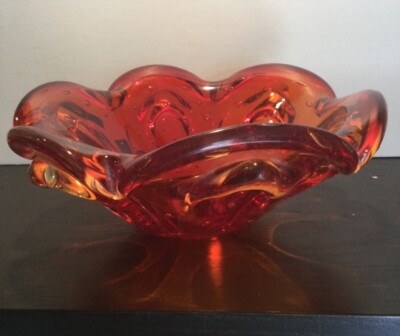 Murano Mid Century Orange Glass Art Dish-image