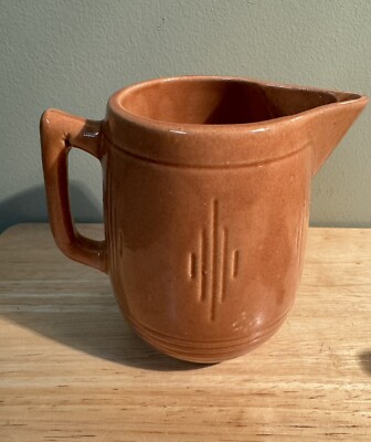 Vintage Mid Century Glazed Ceramic Creamer Pitcher Red Orangey-image