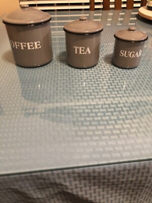 Creative Co-Op Coffee Bar Metal Containers with Lids Coffee Tea Sugar Set of 3-image