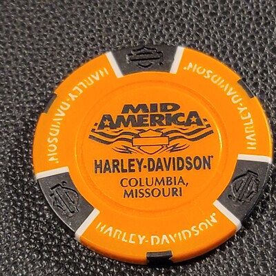 MID AMERICA HD ~ MISSOURI (Orange/Black) Harley Davidson Poker Chip (CLOSED)-image