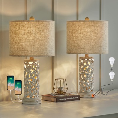 OYEARS 3-Way Dimmable 22'' USB A+C Touch Control Table Lamp Set of 2 with Nig...-image