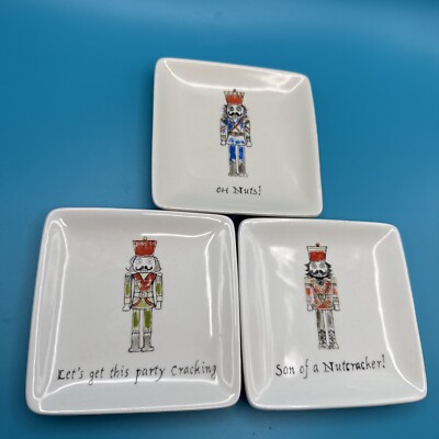 Creative Co-Op Plates Square Mini Christmas Nutcracker Appetizer Nut Trinket Dis-image